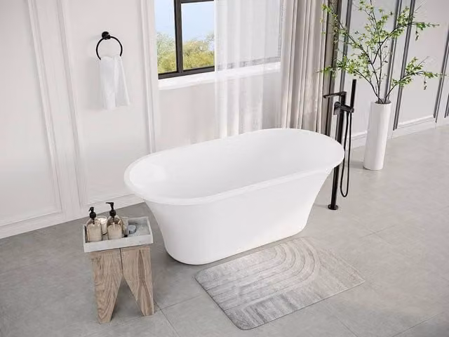 Vente-unique Designer Oval Freestanding Acrylic Bathtub in White, W/D/H: 150 x 75 x 58 cm