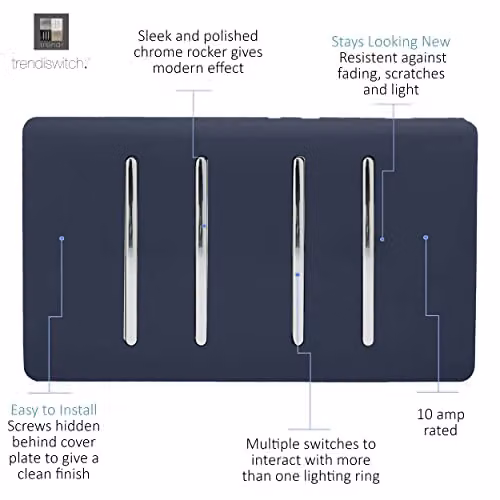Trendi Modern Blue Plastic 4 Gang 2 Way Rocker Double Plate Tactile Light Switch – 2