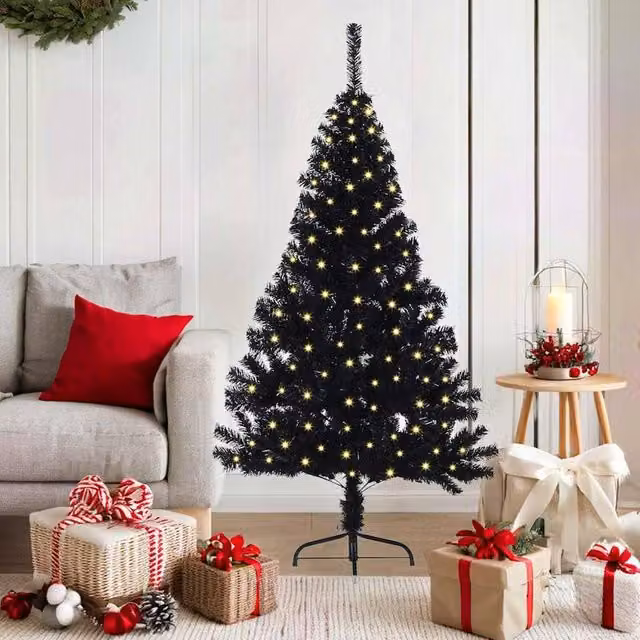 Berkfield Home Artificial Pre-lit Christmas Tree in Black, Height: 150 cm