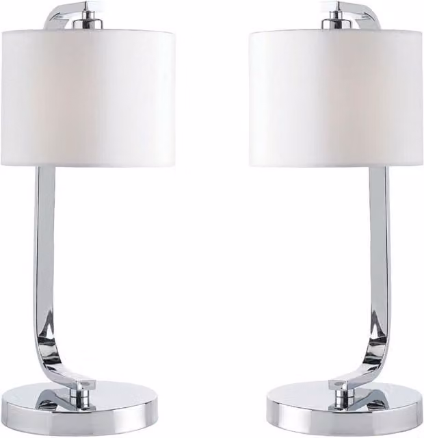 Loops 2 Pack Dimmable Touch Table Lamps in Chrome and White Fabric