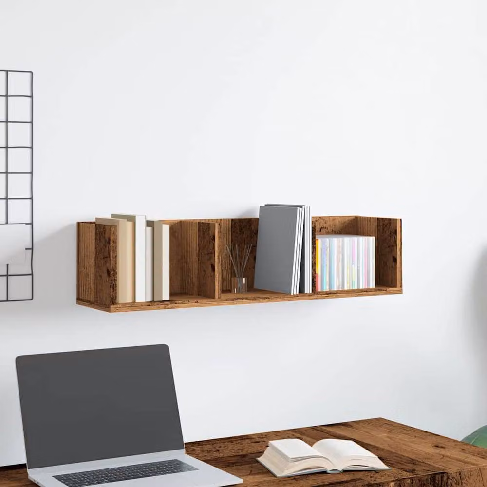 Berkfield Home CD Wall Shelf in Old Wood Brown, W: 75 cm, D: 18 cm, H: 18 cm – 3