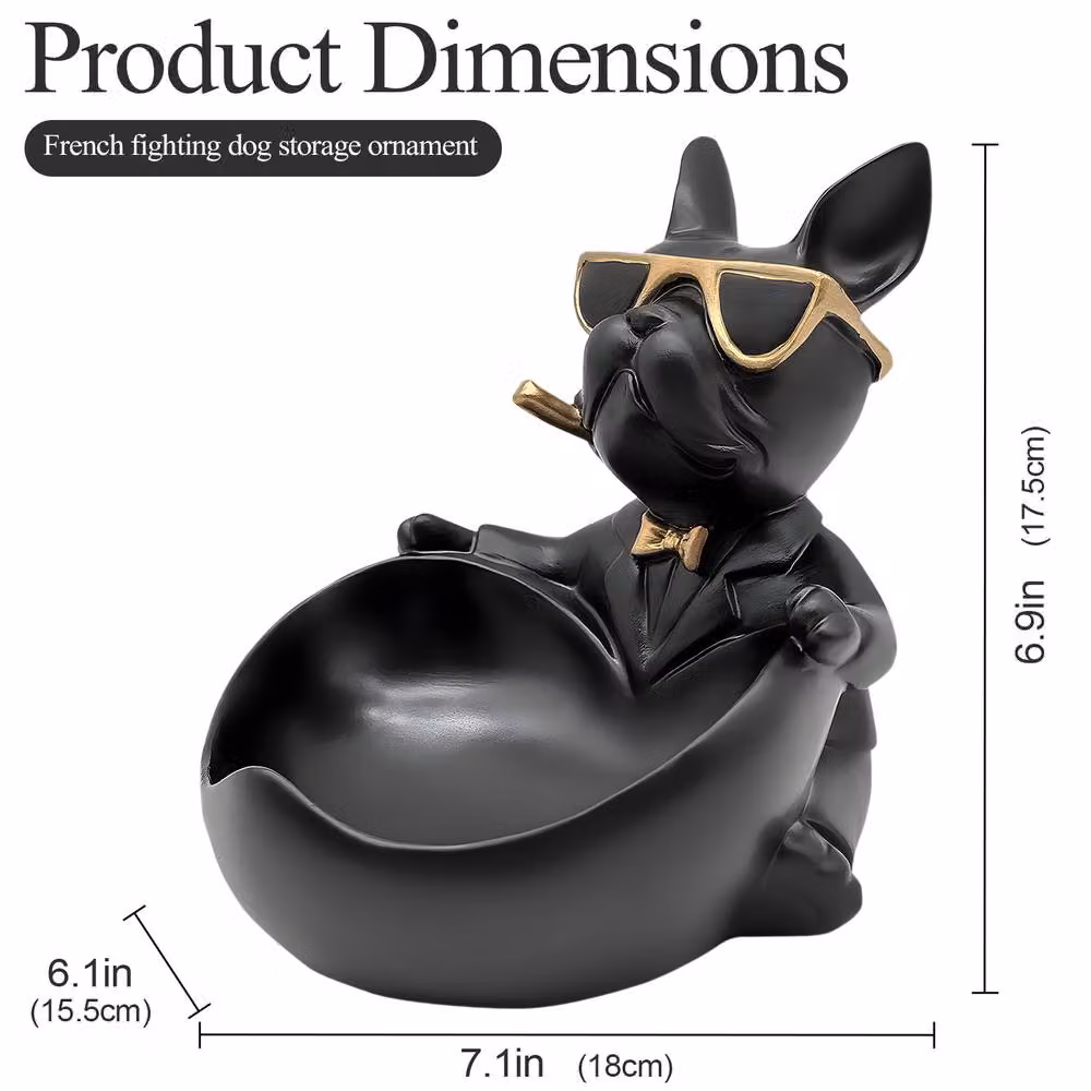Huhote Black Heart-Shaped Bulldog Resin Candy Bowl Decor – 2