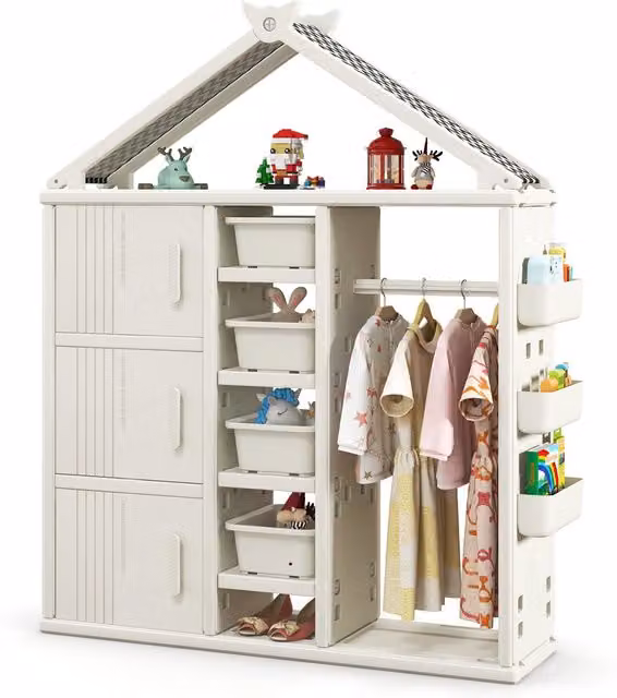 Costway Costume Storage Closet and Dress Up Clothing Wardrobe in White