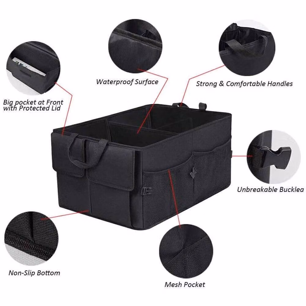 NESTLUNE Foldable Heavy Duty Car Boot Organiser in Black – 4