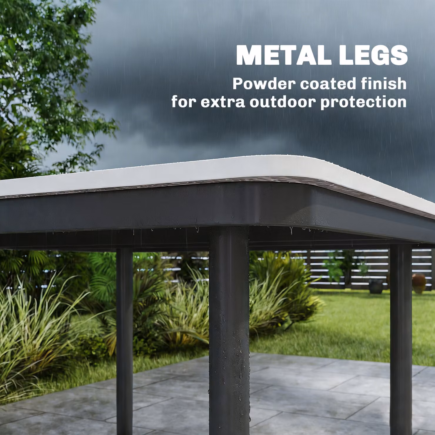 Outsunny Square Garden Dining Table for 4 with Umbrella Hole, Light Grey Faux Wood Top and Metal Legs, W: 85 cm x D: 85 cm x H: 75 cm – 6