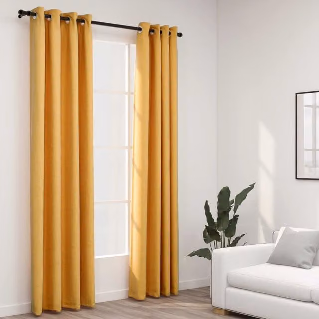 Berkfield Home Linen-Look Blackout Curtains with Eyelets, 2 Pack, Yellow, W: 140 cm, H: 225 cm