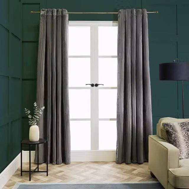 OHS Grey Ribbed Fleece Thermal Insulating Curtains