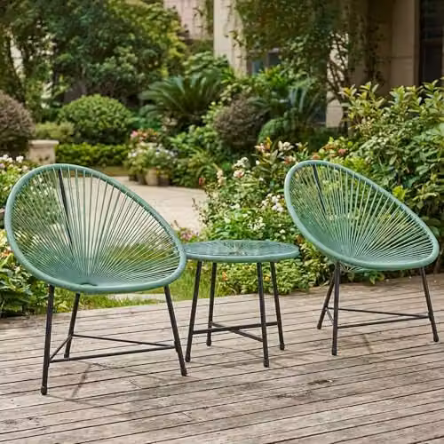Outsunny 3 Piece Rattan Bistro Set with Acapulco Chairs and Glass Table, Green – 5