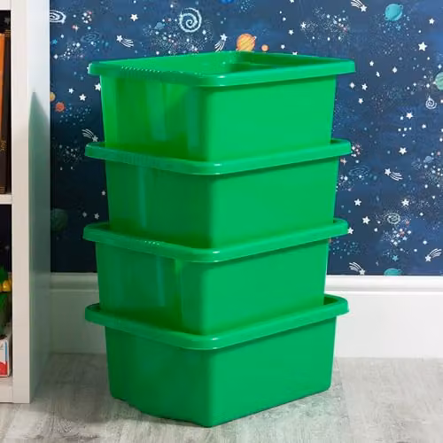 Wham Stack & Store 4 x 16L Plastic Storage Boxes in Green – 5