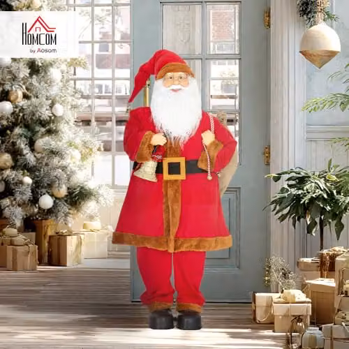 HOMCOM Musical Animated Santa Claus in Red and Gold with Music, Bell and Sack, Height: 120 cm – 2
