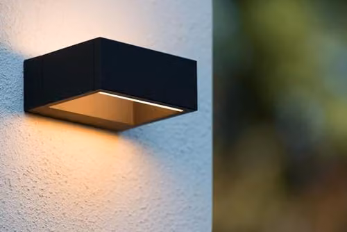Lucide Goa Modern Rectangular LED Outdoor Wall Light in Black or Anthracite with Warm White Up and Down Lighting – 2
