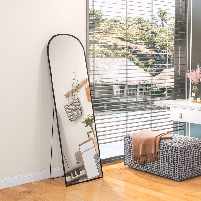 HOMCOM Full Length Wall Mirror with Aluminium Frame, Black, Width: 50 cm