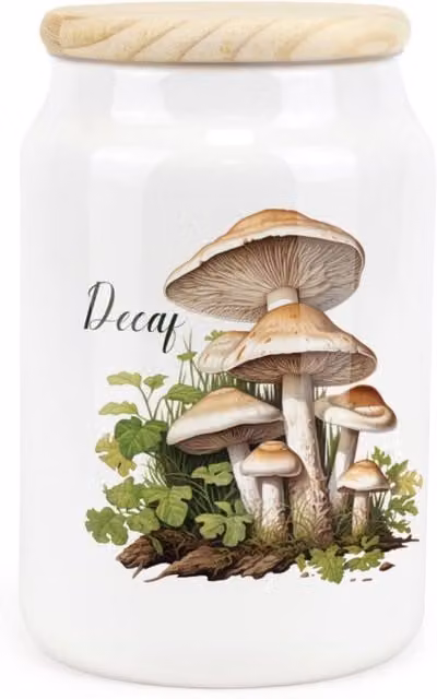 Purely Home Watercolour Mushrooms Ceramic Decaf Storage Canister, White