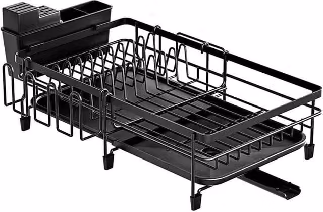 Nordara Extendable Dish Drainer Rack and Sink Bowl Plate Holder in Black