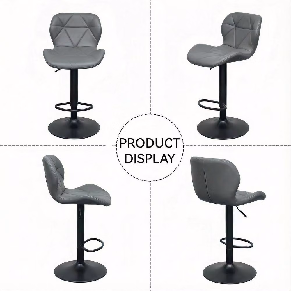 Alivio Set of 2 Modern Adjustable Bar Stools in Dark Grey Faux Leather – 5