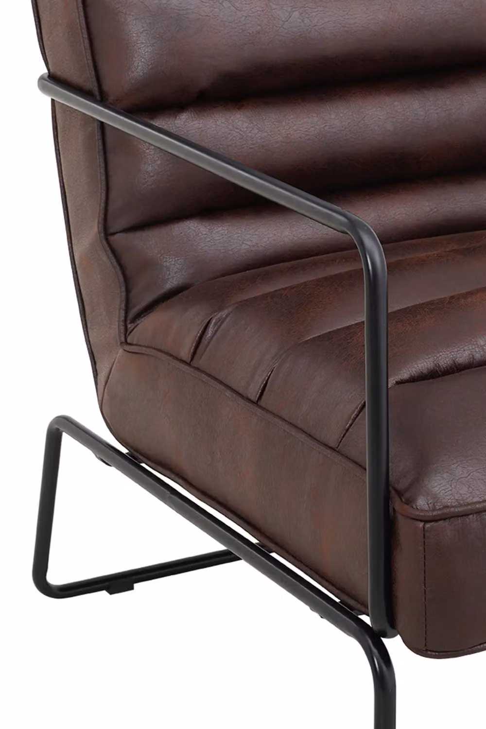 H&O Direct Mid-Century Modern Brown PU Leather Armchair with Metal Frame – 3