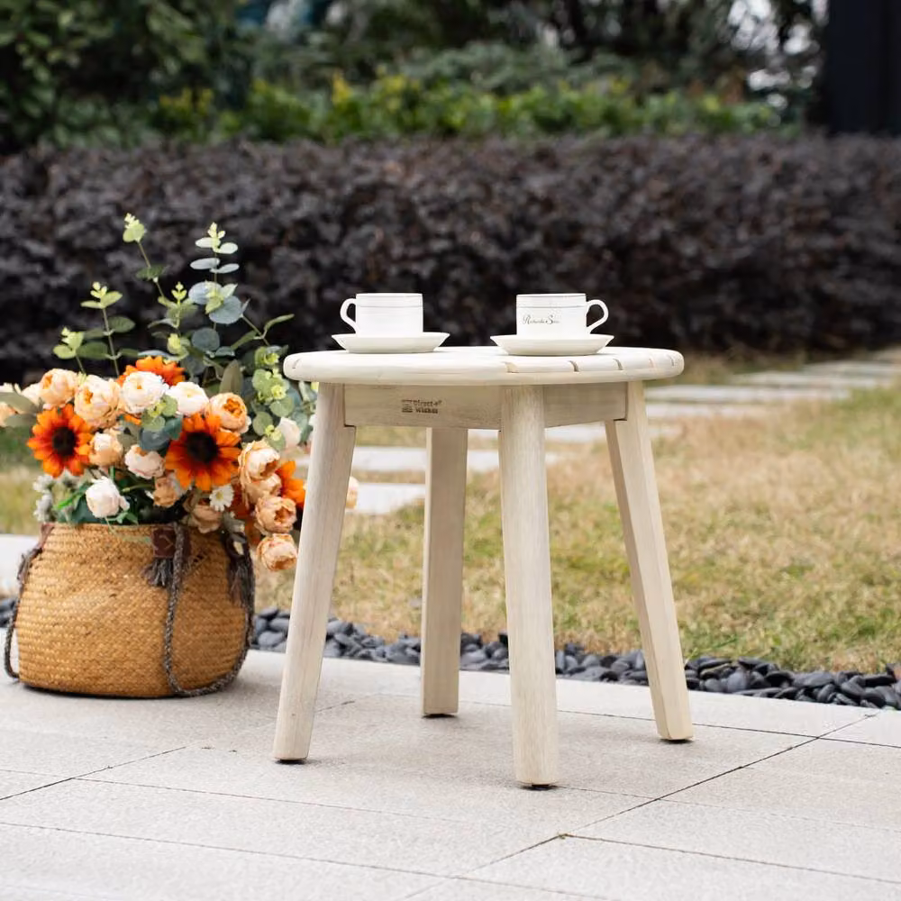 Direct Wicker Acacia Wood Round Side Table in Beige – 4