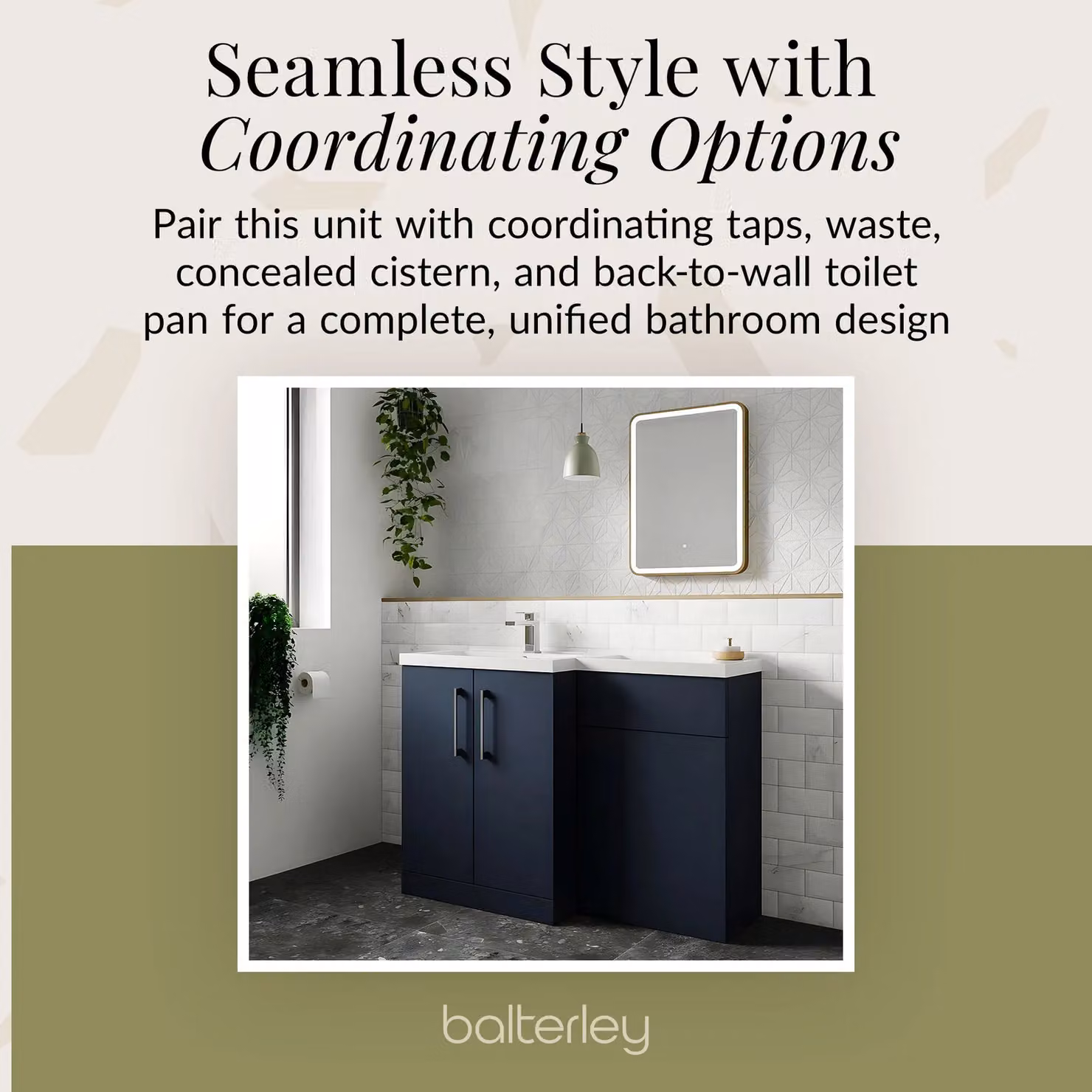 Balterley Midnight Blue Left Hand Bathroom Vanity Basin and WC Unit with Soft Close Doors, Width: 110 cm – 5
