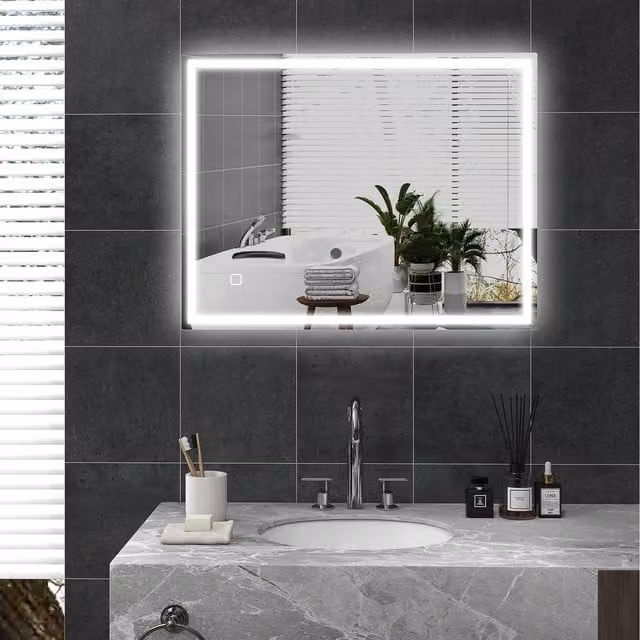HOMCOM LED Bathroom Mirror with Dimmable Touch Switch and 3 Colours, Silver