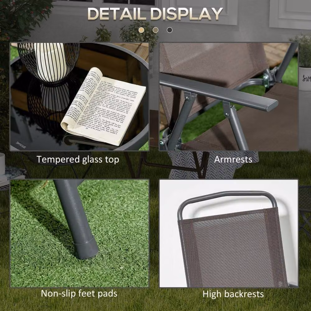 Wyld Haus 3 Piece Brown Folding Garden Seating Set with 2 Mesh Chairs and Table – 5