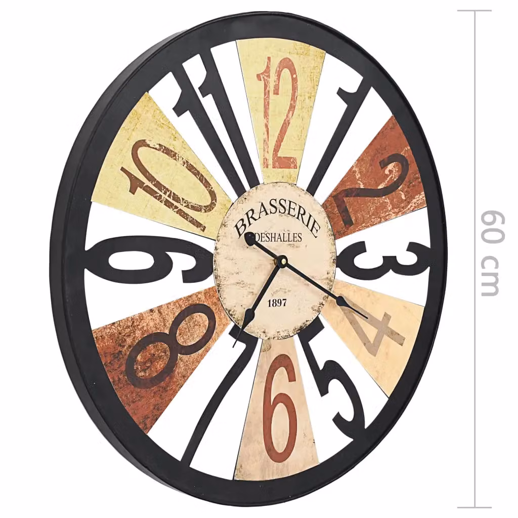 Berkfield Home Vintage Metal Round Quartz Wall Clock, Multicolour, Diameter: 60 cm – 6