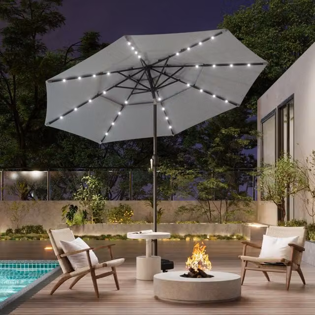 Breeins 3 Tier Cantilever Parasol with Solar Lights in Grey