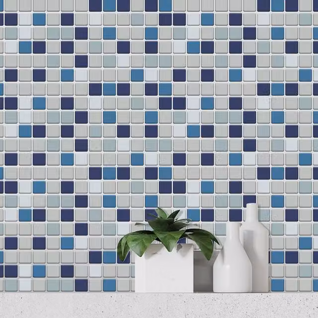 WALPLUS Blue Geometric 3D Adhesive Tile Stickers