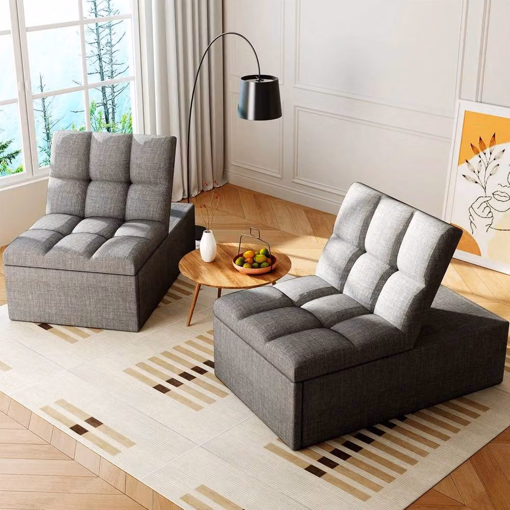 FLAVORA 4-in-1 Grey Fabric Sleeper Chair Bed with Metal Frame – 4