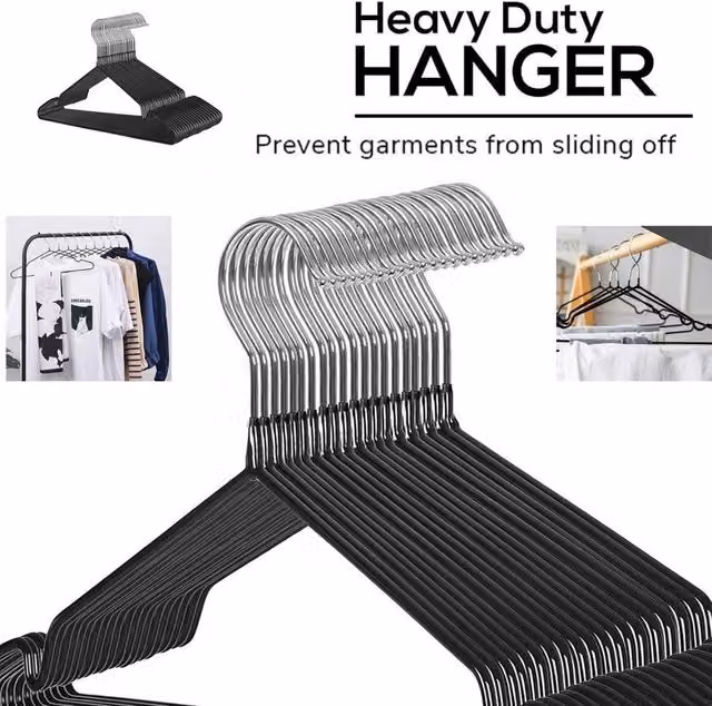 FLAVORA Metal Coat and Trouser Hanger with Bar, Black, W: 100 cm, D: 15 cm, H: 80 cm