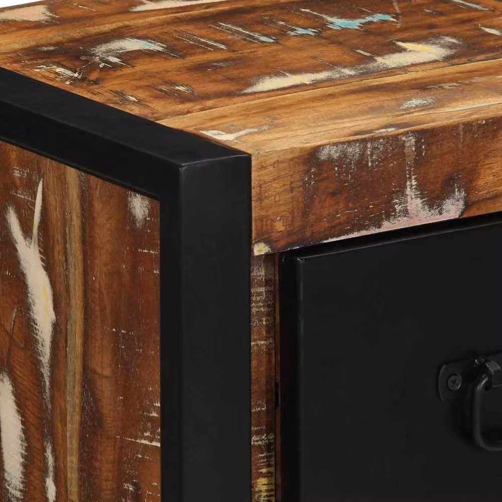 Berkfield Home Multicolour Reclaimed Solid Wood Bedside Cabinet W/D/H: 40 x 35 x 40 cm – 4