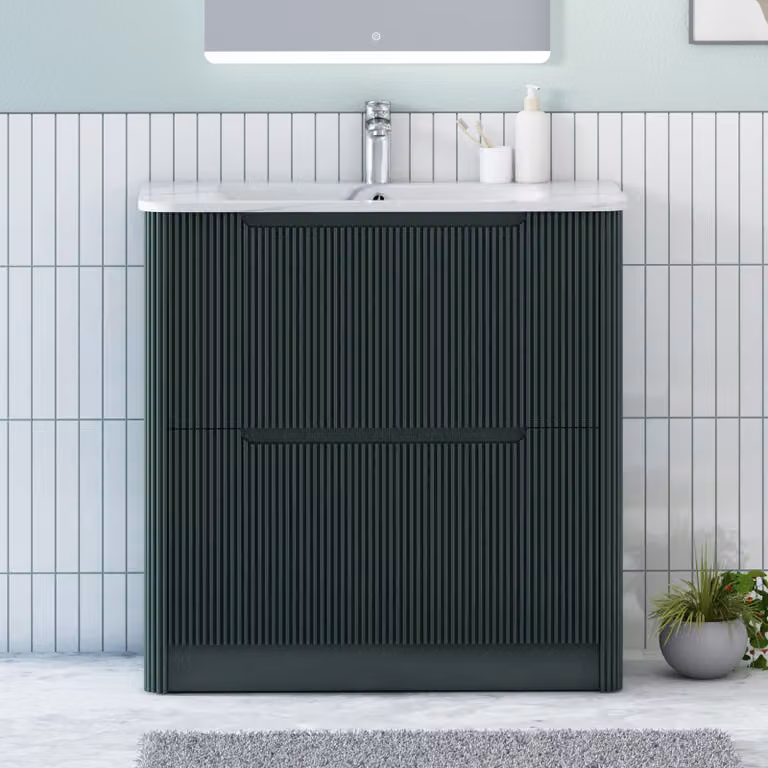 Royal Bathrooms Avenza 800mm Moss Green Floor Standing 2 Drawer Vanity Unit with Carrara White Basin