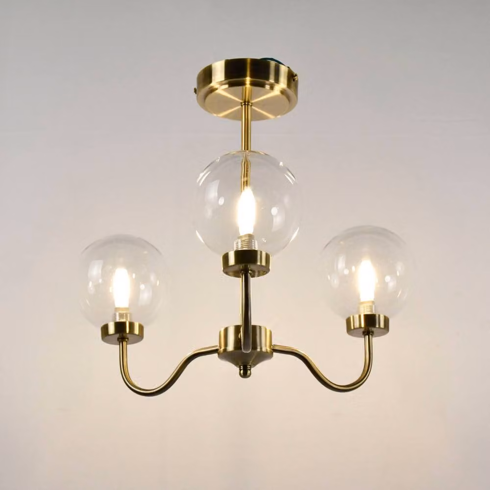 First Choice Lighting Totley Antique Brass 3 Arm Ceiling Light with Transparent Glass Shades in Bronze – 2