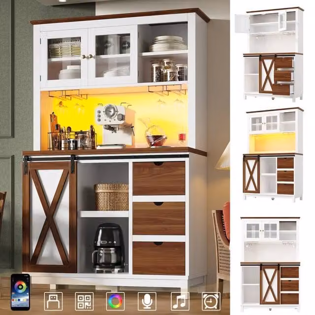 ModernLuxe Modern Kitchen Tall Cupboard with LED Lighting, White, W/D/H: 104 x 40 x 180 cm – 1