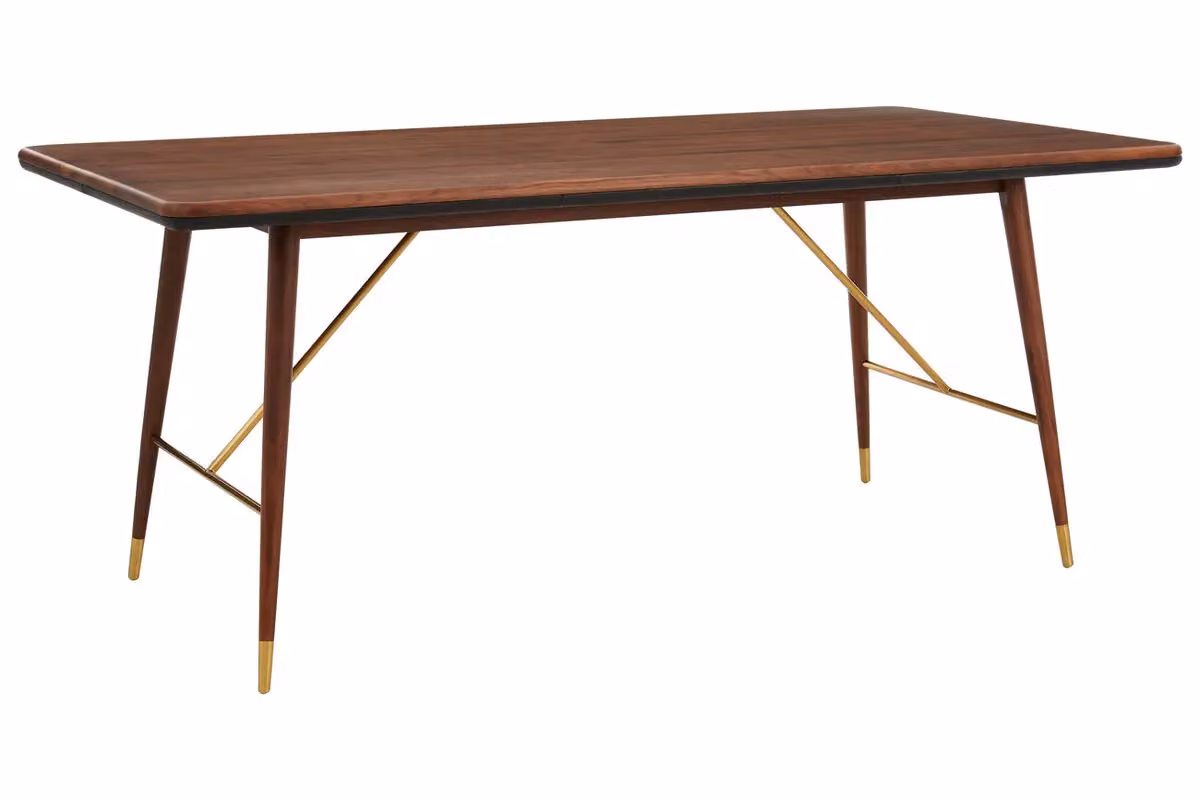 Orsina Rectangular Walnut Wood Dining Table with Brass Finish in Brown, W/D/H: 150 x 90 x 75 cm – 3