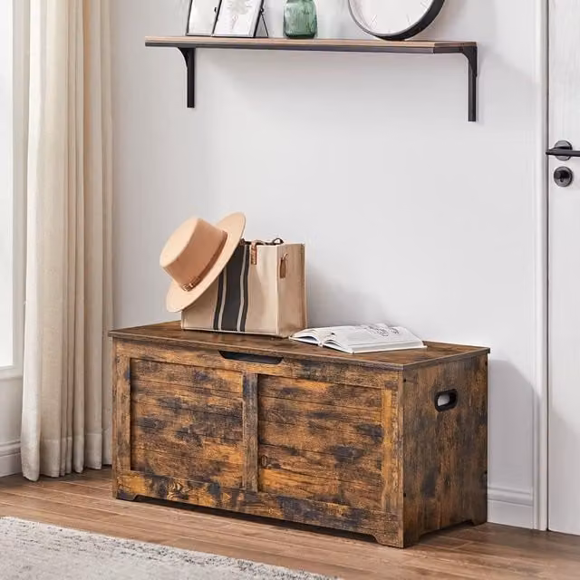 VASAGLE Large Farmhouse Storage Bench and Blanket Box Chest in Brown