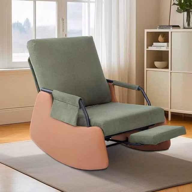 VOGREX Upholstered Soft Nursery Rocking Chair with Footrest and Armrests in Green