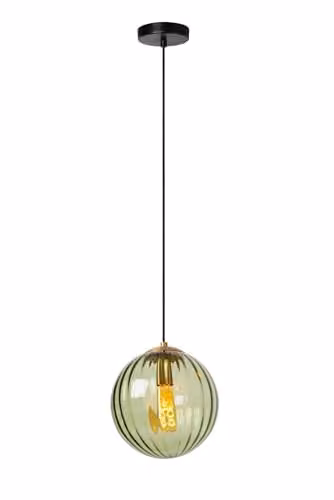 Lucide Monsaraz Dimmable Retro Glass Sphere Pendant Light, Green and Gold/Brass, Diameter: 25 cm