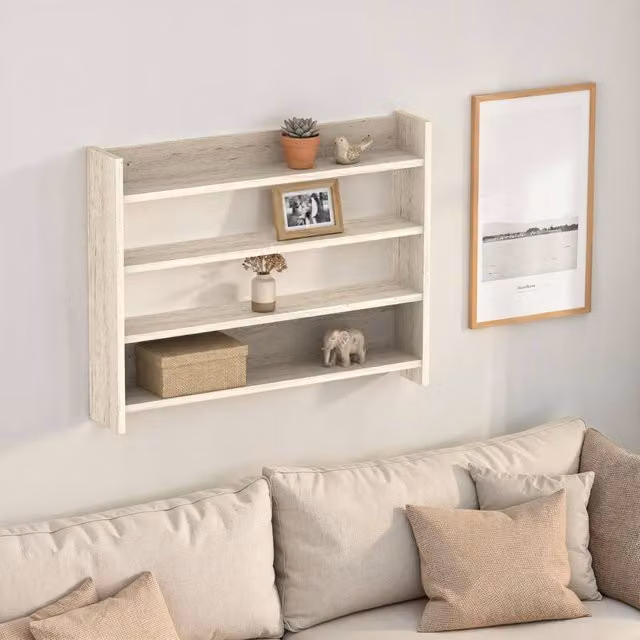 Decortie Lane 4-Tier Wall-Mounted Display Shelf in Stone, W/D/H: 66 x 15 x 85 cm – 1