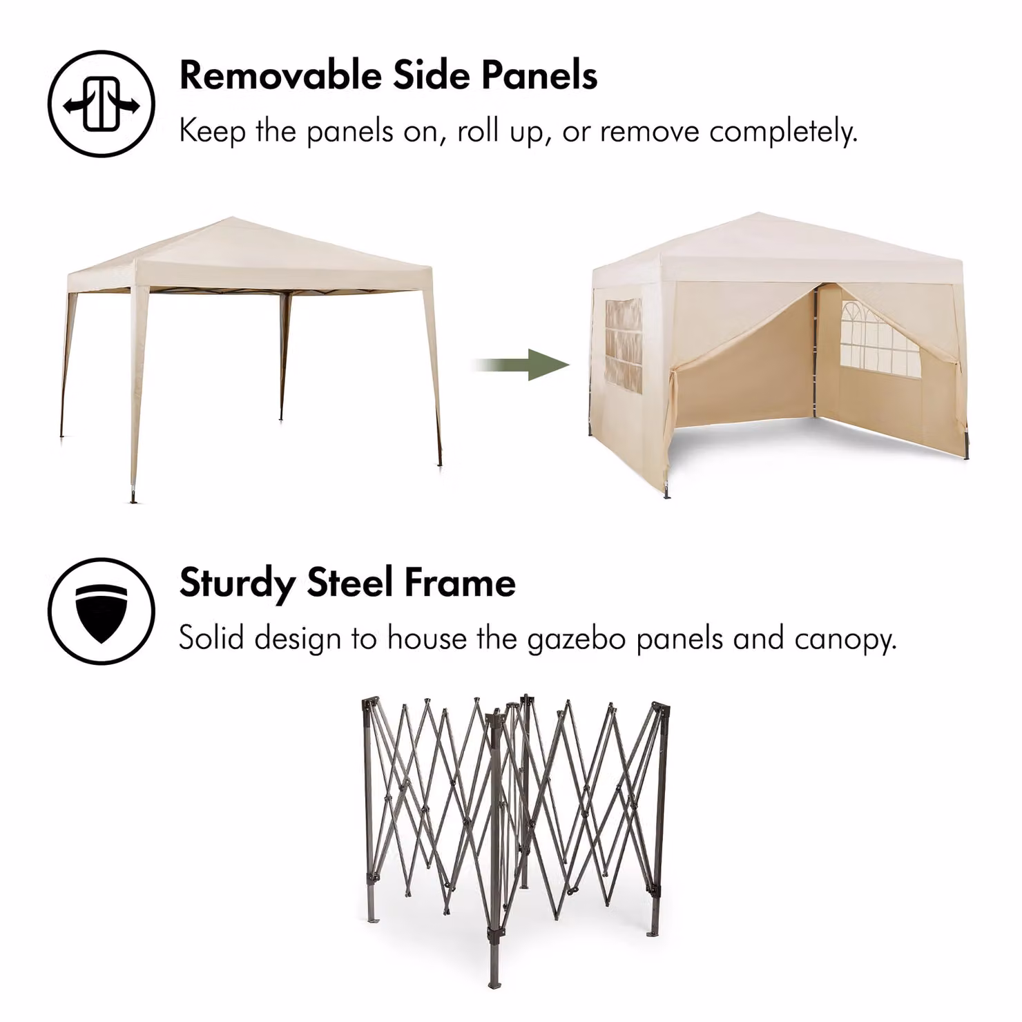 VonHaus Heavy Duty Pop Up Gazebo with Sides in Ivory/Beige/White, W x D: 300 x 300 cm – 4