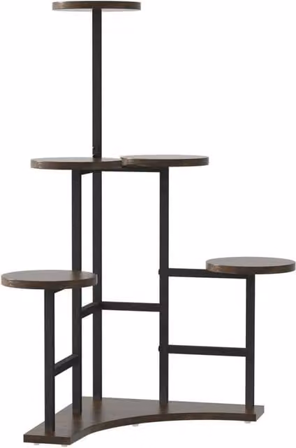 Kelvenix 6-Tier Rustic Corner Plant Stand in Brown and Black – 1
