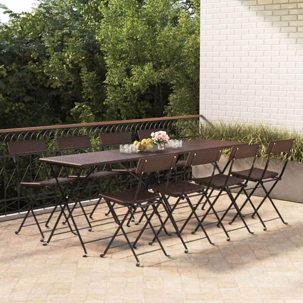 Berkfield Home Beautiful Set of 8 Brown Poly Rattan and Steel Folding Bistro Garden Chairs – 2