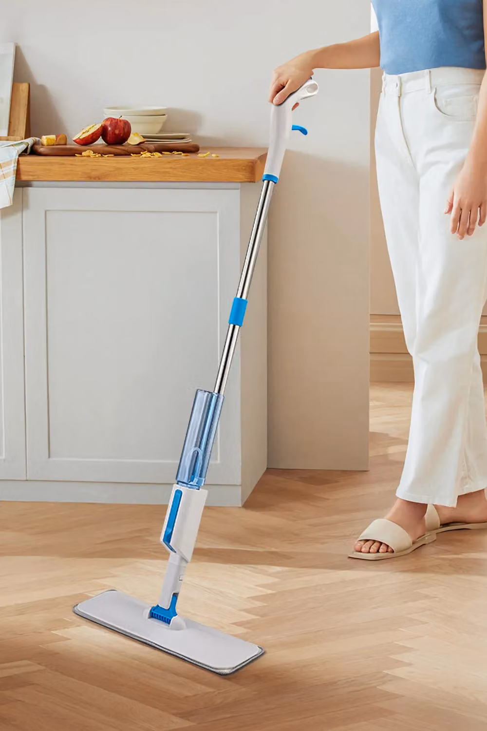 Living and Home 2-in-1 360 Degree Rotating Spray Mop and Window Squeegee with 350ml Water Tank and 4 Replaceable Pads in White – 3