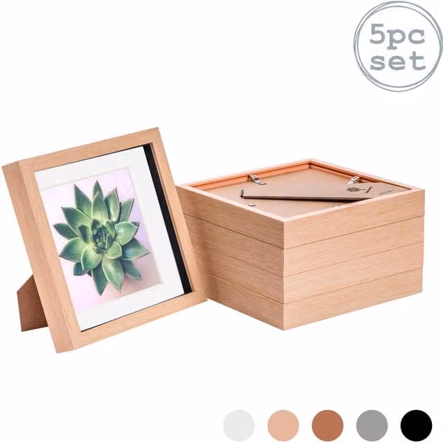 Nicola Spring Pack of 5 Single Square 3D Box Photo Frames in Brown, White and Beige, W/H: 20.32 x 20.32 cm