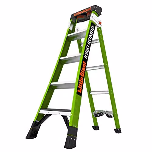 Little Giant King Kombo 5 Tread Industrial Multi-Purpose Fibreglass Ladder, Hi-Viz Green – 1
