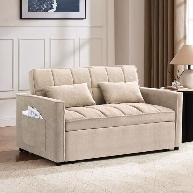 Harry Pull-Out Sofa Bed in Beige Fabric