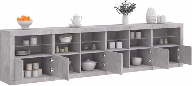 Berkfield Home Modern Sideboard with Integrated LED Lights in Grey, W: 283 cm, D: 37 cm, H: 67 cm – 1