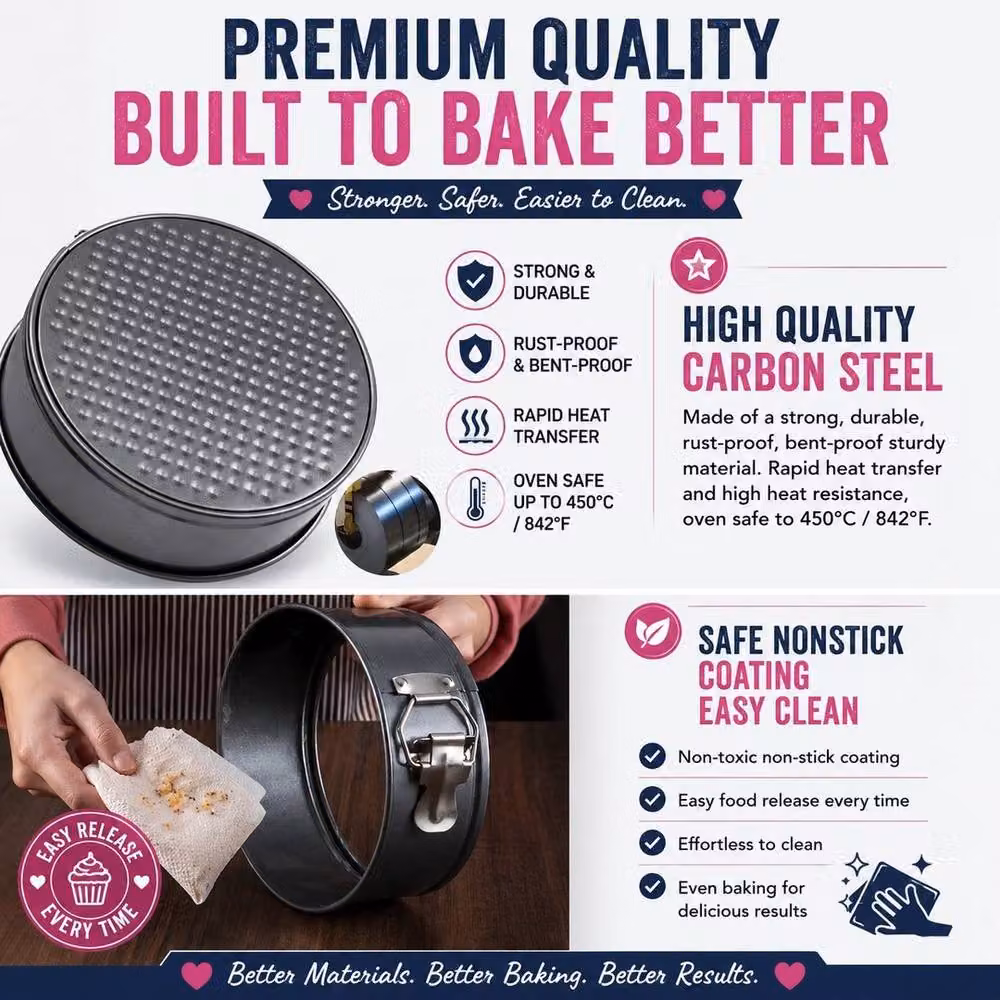 FLAVORA Set of 3 Round Non-Stick Springform Cake Tins in Black, Diameter: 15 cm – 5