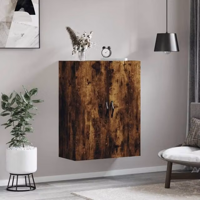 Berkfield Home Wall Mounted Smoked Oak Cabinet in Brown, W/D/H: 69.5 x 34 x 90 cm – 1