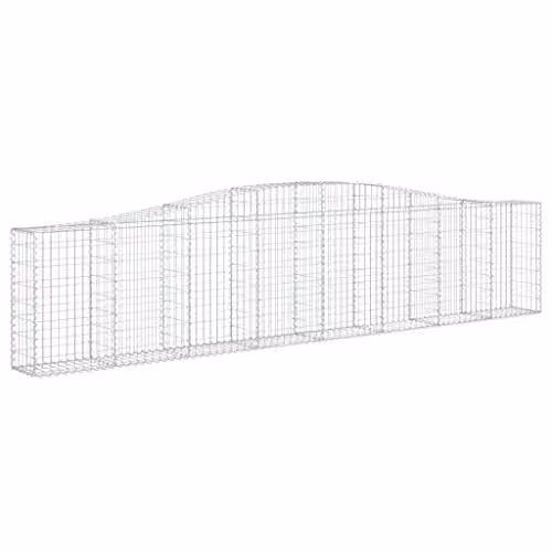 vidaXL 2-Pack Arched Gabion Basket Stone Planters, Galvanised Steel, Silver, W: 400 cm, D: 30 cm, H: 80-100 cm – 1