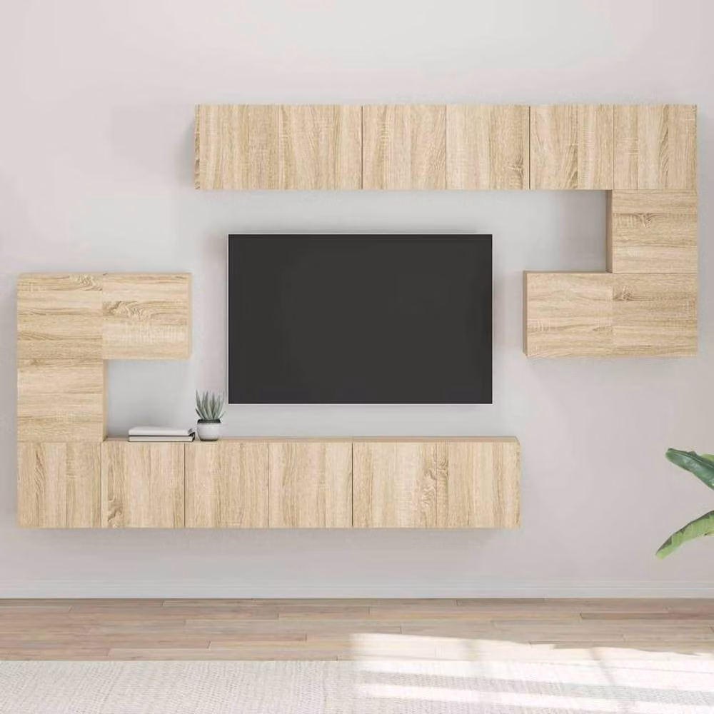Berkfield Home Modern 10 Piece TV Cabinet Set in Sonoma Oak Light Brown Engineered Wood – 1